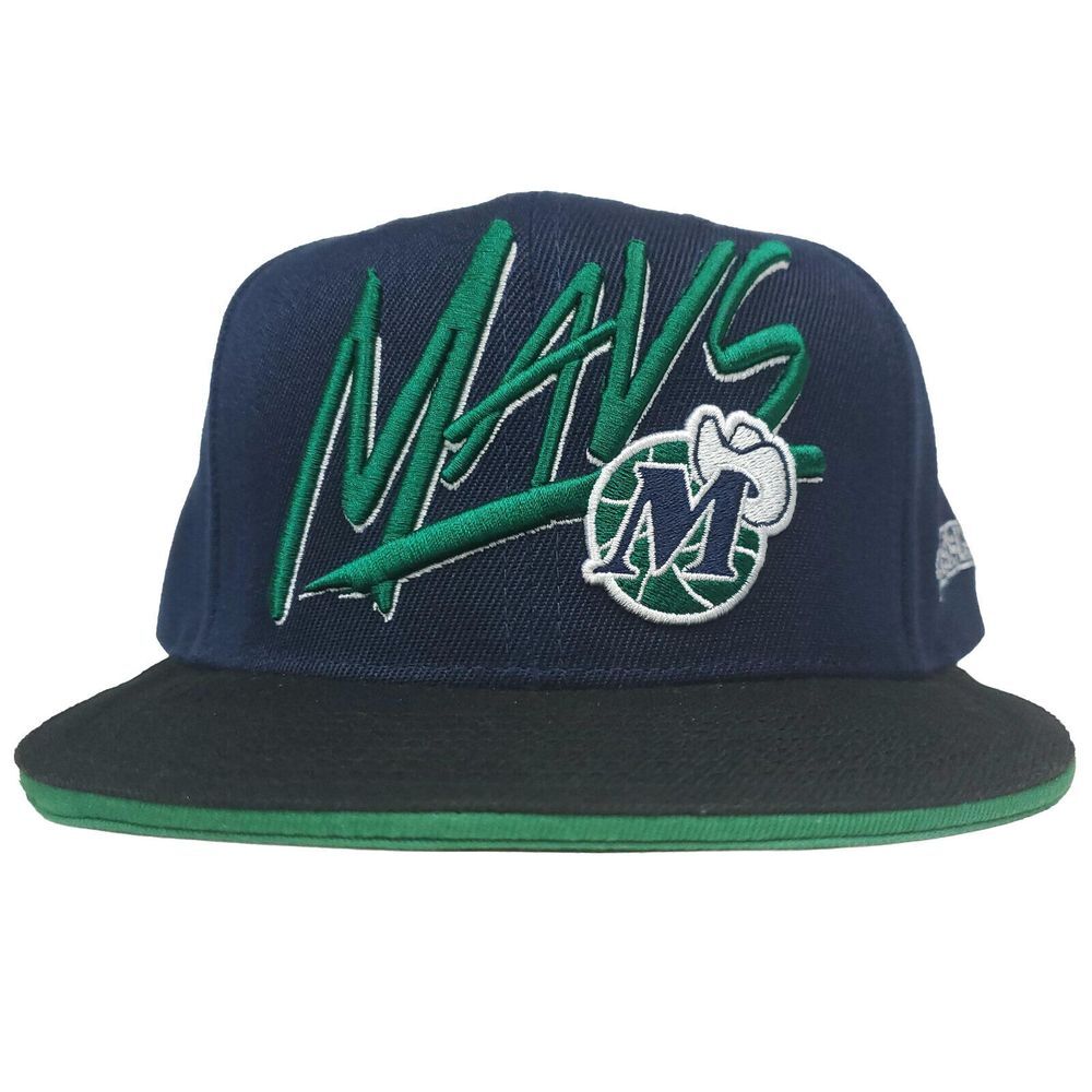 Dallas Mavs Mitchell & Ness Snapback Hat Cap 3D Logo Hype Text Navy Black New